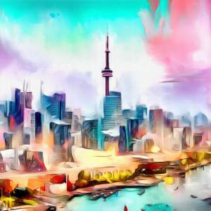An illustration of toronto as a hyper realistic pastel colored digital art photograph