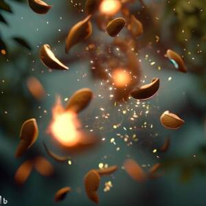 Winged seed pods falling from trees exploding as violently into small fireballs 4k 50mm