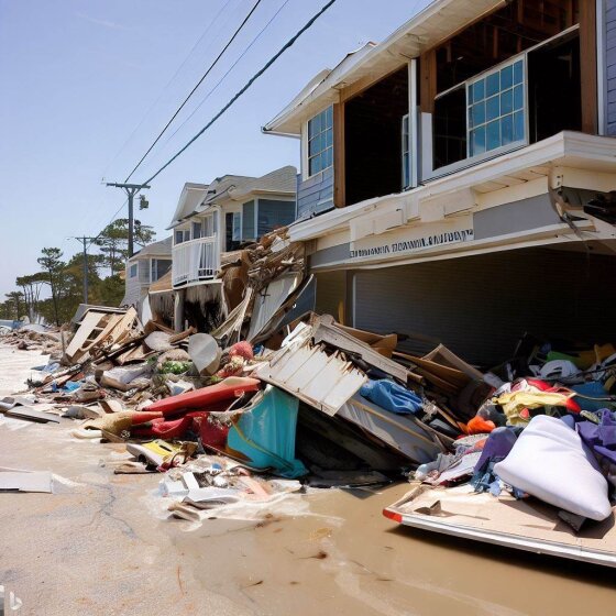 Flooding and winds moved beach houses onto the highway, tore off awnings and walls, and rushed straight through houses and businesses, leaving their roofs intact but their insides tossed into a salad of clothing, furniture and debris.