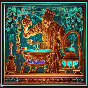 magnetic stirring hot plate making coffee in a laboratory in the style of a mediaeval turkish illumination