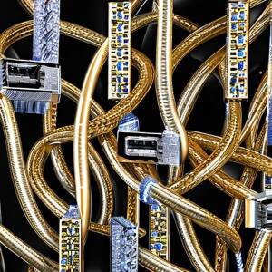 Ethernet cables with RJ45 connectors sparkling in gold and diamonds as shot by the front camera of an iPhone 11