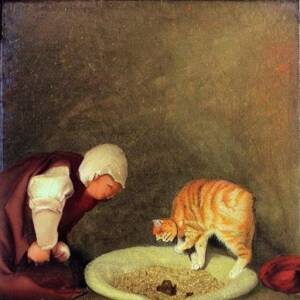 cats litter box full of poop in the style of an Italian master oil painting