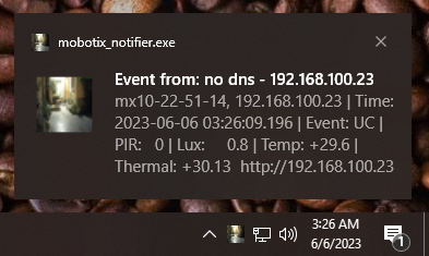 Message generated by the Windows Notifier
