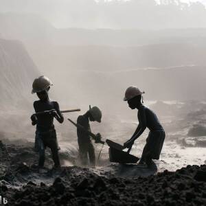 A synthetic image of children working in an open pit mine.