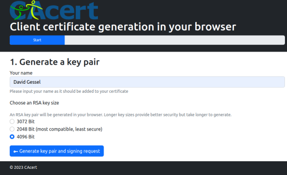 CACert client pair generation request