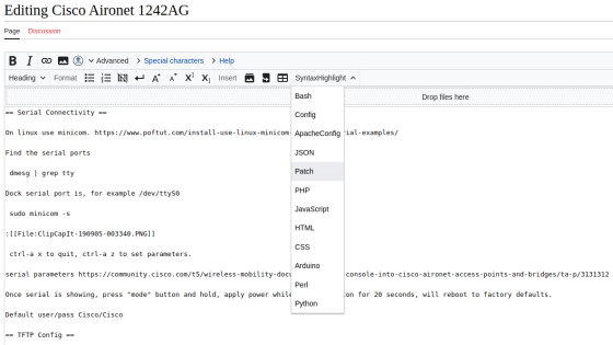 screenshot of customized WikiEditor toolbar with SyntaxHighlight Options