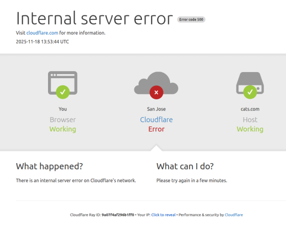 cats.com is down because of cloudflare failure